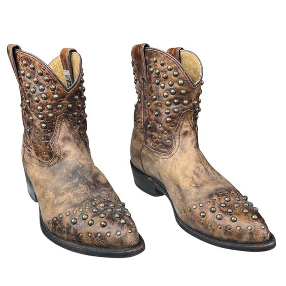 Frye Women’s Billy Brown Leather Studded Western Ankle Boots Size US 8 B - Picture 5 of 10